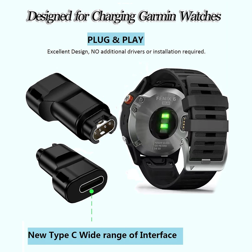 유형 C 충전기 변환기 Garmin Lily 용 전원 어댑터 Fenix 7 7X 5 5x5s 6 6X 6S Venu 2 Forerunners 45 245M 스마트 워치 충전기