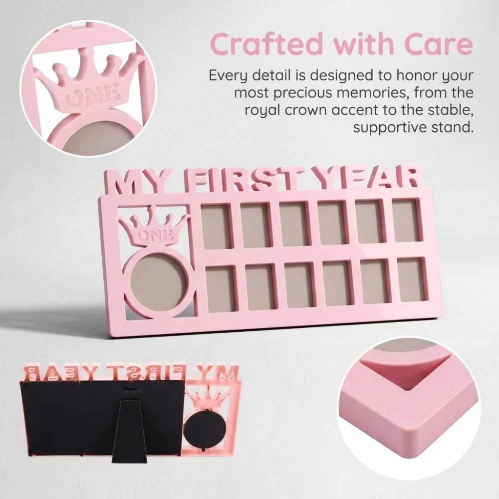 Plastic Growth Frame 12 Small Frames 15.55*7.6 in Newborn Memory Frame 13 Photo Inserts Cartoon Crown Style Monthly Photo Frame