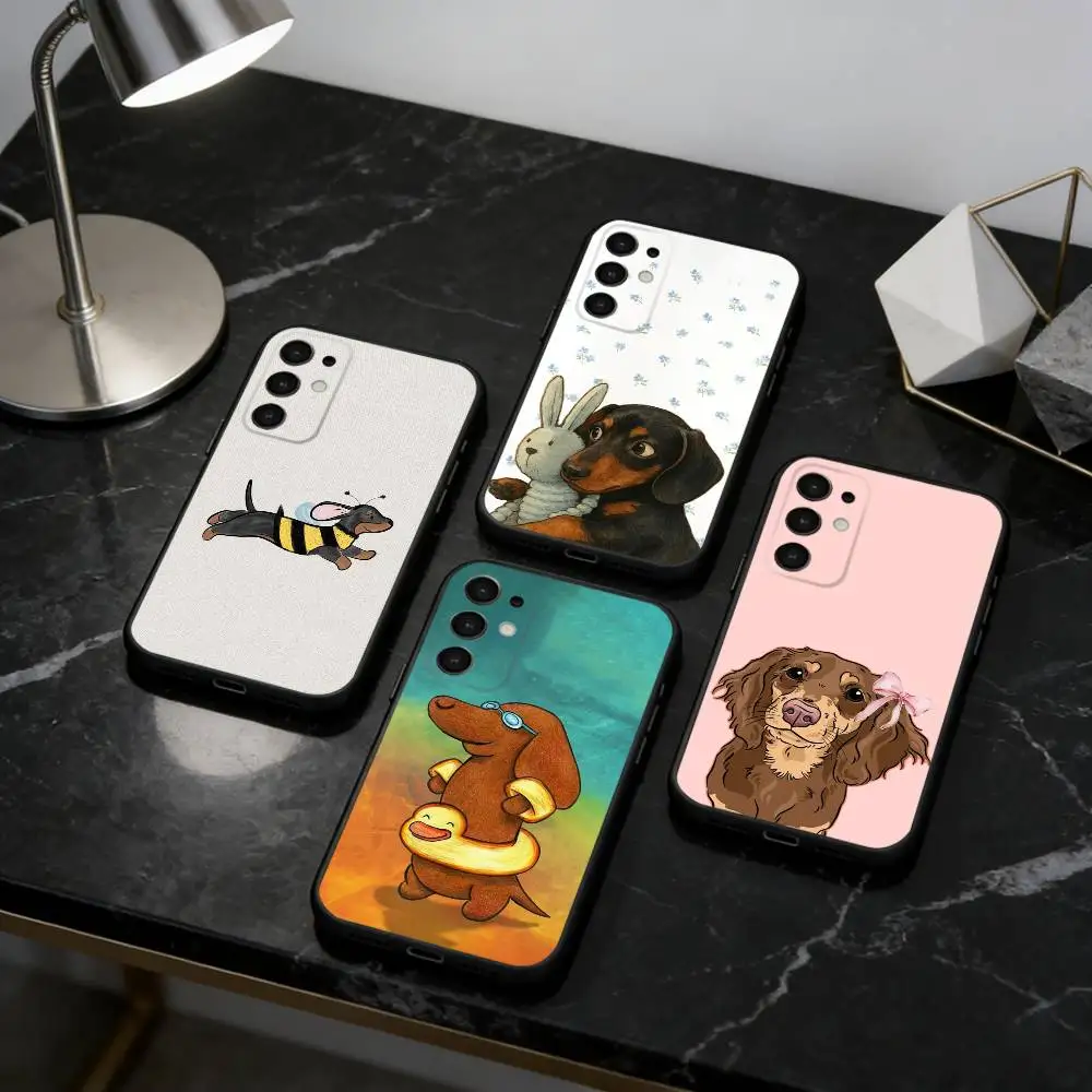 

Cute D-Dachshund Dog Cartoon Phone Case For Samsung S25,24,23,22,30,21,10,9,Ultra,Plus,FE 5G Black Soft Case