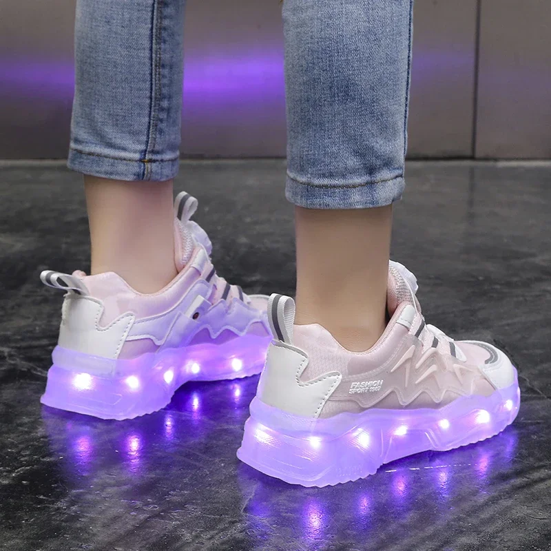 Swivel Buckle Child Casual Shoes Can Shine Light Children High-elastic Sport Shoe Trendy Kid Sneakers Wear-resistant Boy Sneaker