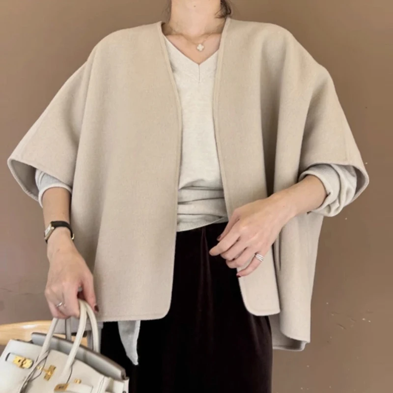 

Clothland Women Retro Batwing Sleeve Woolen Coat Oversized Style Open Stitch Loose Female Outwear Jacket CB159