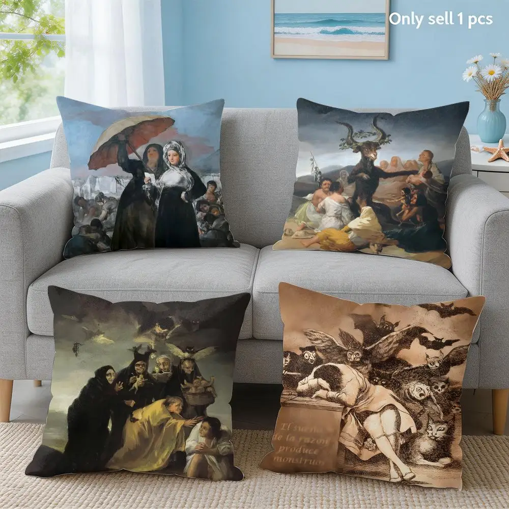 F-Francisco Goya Art Cushion Cover Soft Short Plush Throw Pillow Cover Hidden Zipper Cutecore Sofa Bedroom Home Decor