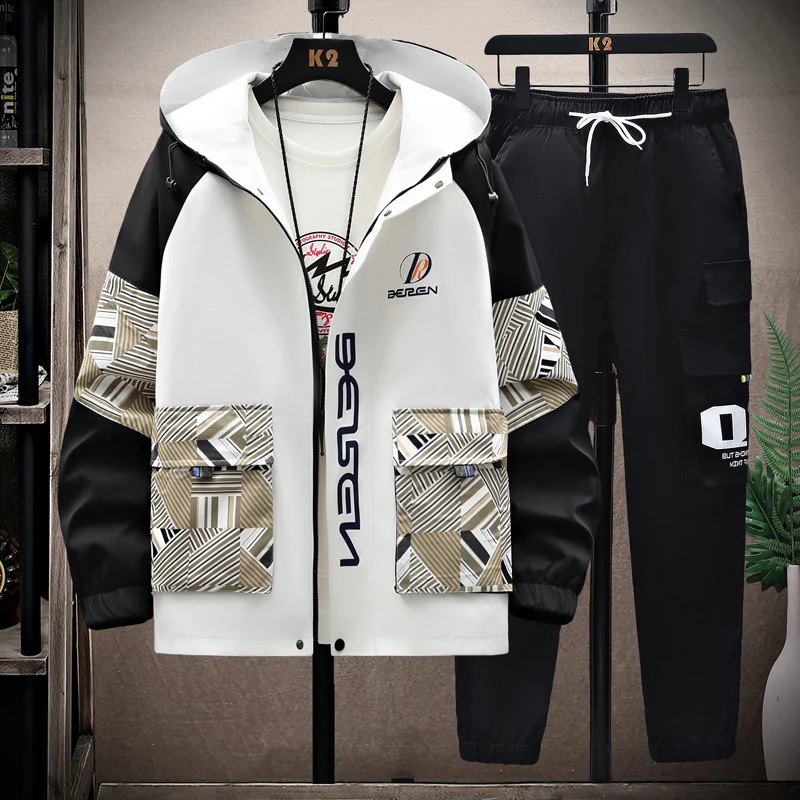 Spring Autumn New Men Casual Sets Mens Hooded Tracksuit Sportswear Jackets+Pants 2 Piece Set Hip Hop Running Sports Suit