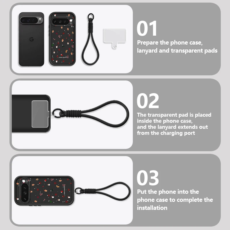 عيد الميلاد القلب نمط جراب هاتف لجوجل بكسل 10 8 7 برو 9A 8A بكسل 9 10 برو XL شريط للرسغ الحبل لينة غطاء خلفي من البولي يوريثان #3