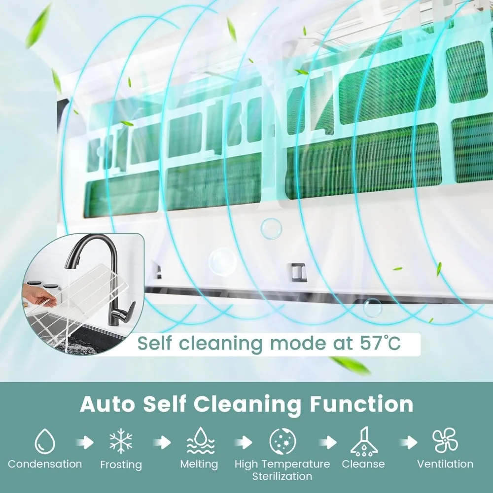 مكيف هواء سبليت 12000 وحدة حرارية بريطانية، 21 وحدة تيار متردد موفرة للطاقة مع جهاز تحكم عن بعد، تبريد الغرف حتى 750 متر مربع. قدم، سبليت