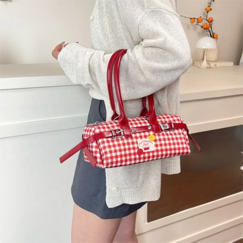 

Универсальная сумка через плечо с бантом и сеткой из хлопчатобумажной искусственной кожи, женская сумка подмышками Y2k, сумка для боулинга для отдыха на открытом воздухе