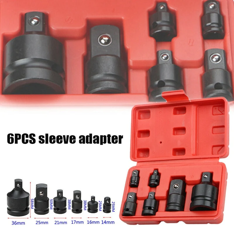 6PCS Impact Reducer & Sleeve Adapter Socket Wrench 1/4 1/2 3/8 3/4 Drive Air Ratchet Breaker Drive Spanner SetT98C