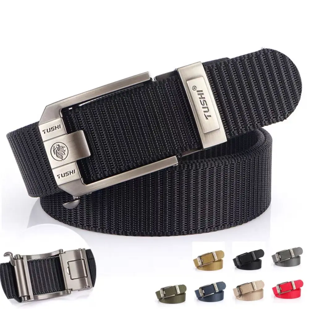 Retro Letter Men Nylon Alloy Belt Versatile Classic Pin Buckle Belt Non-porous Wear-resistant Casual Belts Waist Accessories