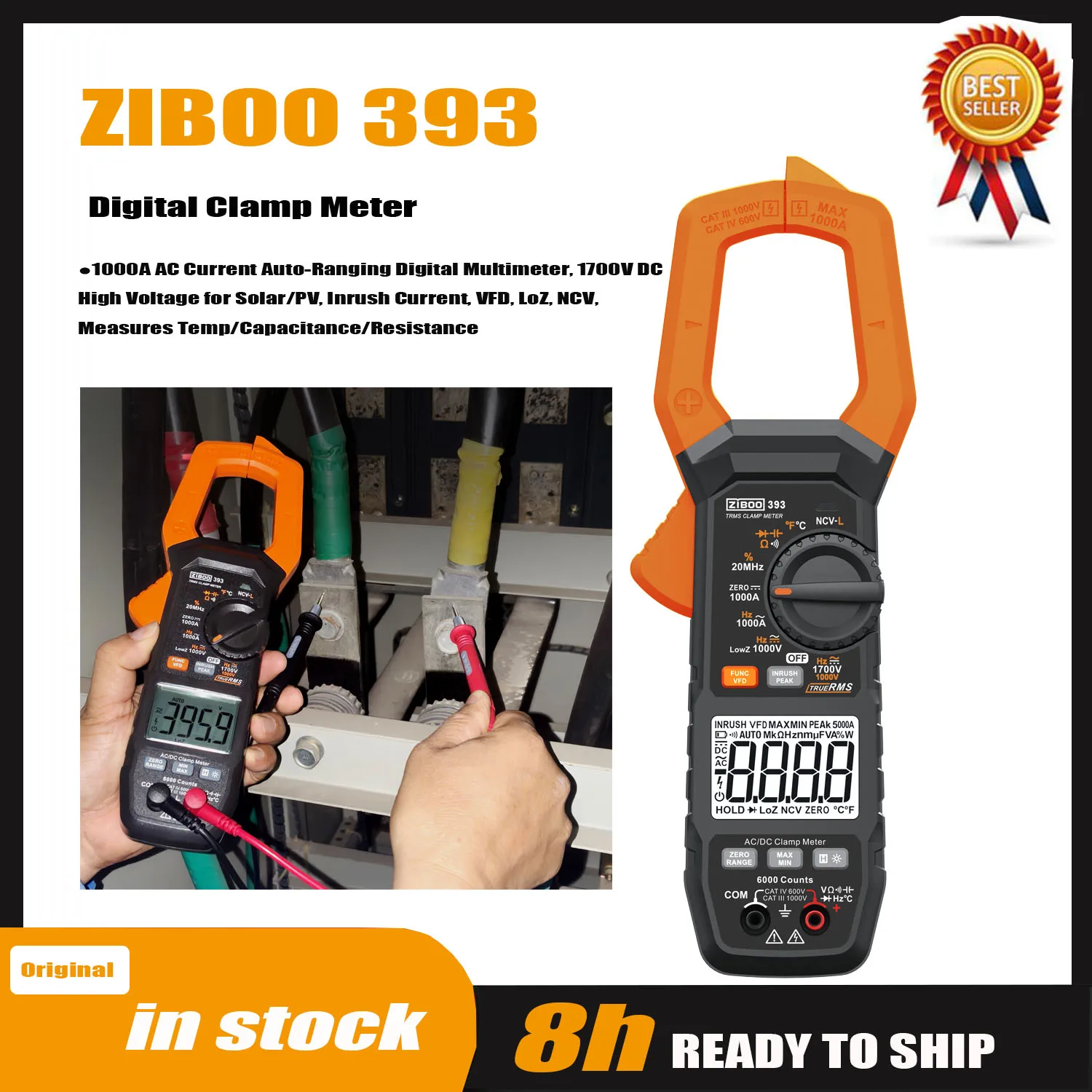 ZIBOO 376 379 Digital Clamp Meter True RMS, Voltage Multimeter with Inrush, VFD, NCV, LoZ,  Auto-Ranging Tester for HVAC & Motor