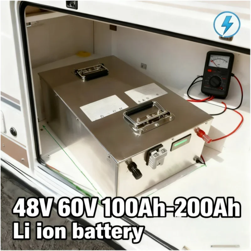 

48V 60V Lithium Li-ion Battery Pack 100AH-200AH (13S 16S Configuration) with Charger for 2000W-12000W Golf Cart Tractor Solar Sy