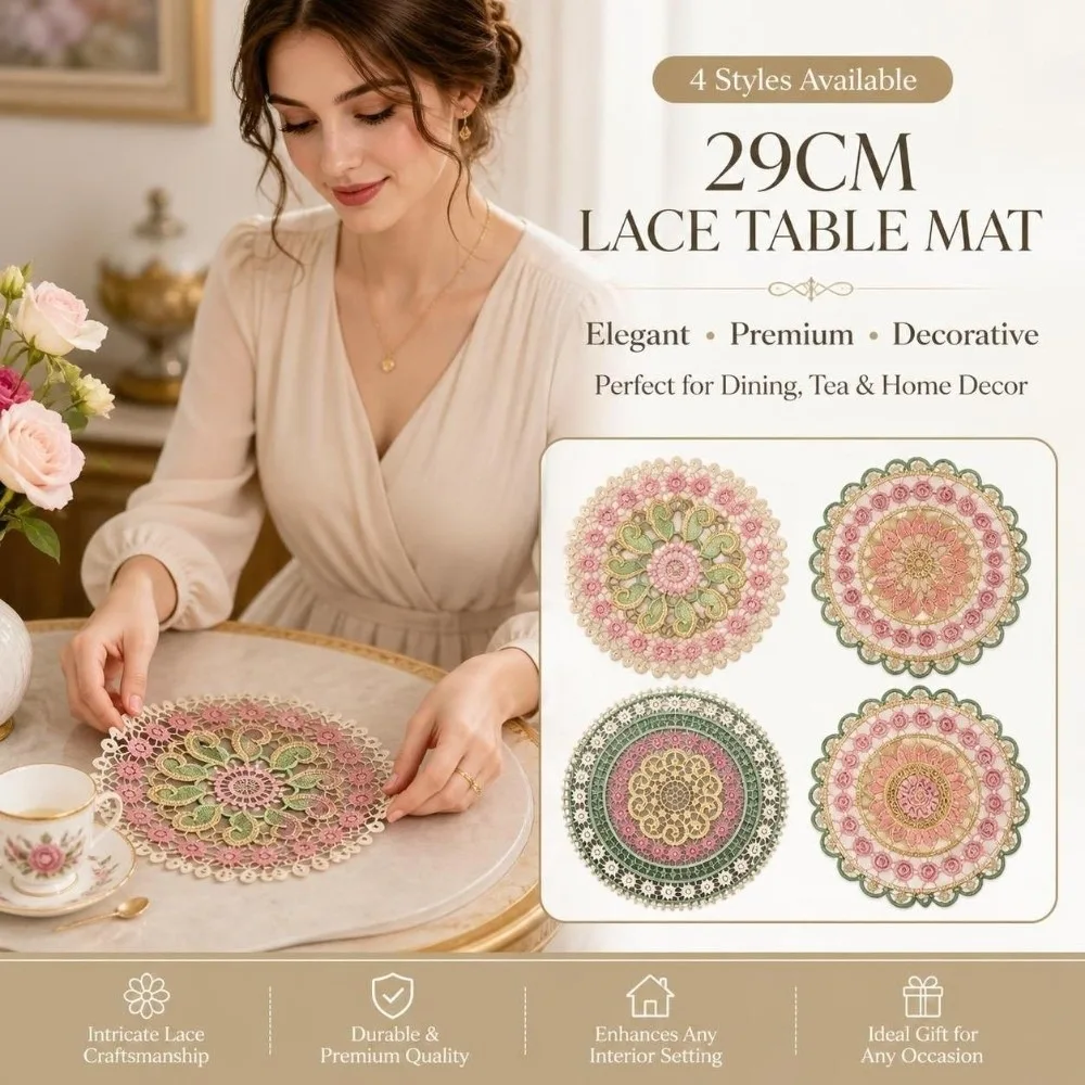 Embroidery Lace Doily Placemat Colorful Round Lace Coaster Table Cloth Mandala Hollow Embroidered Table Doily Ornament Prop