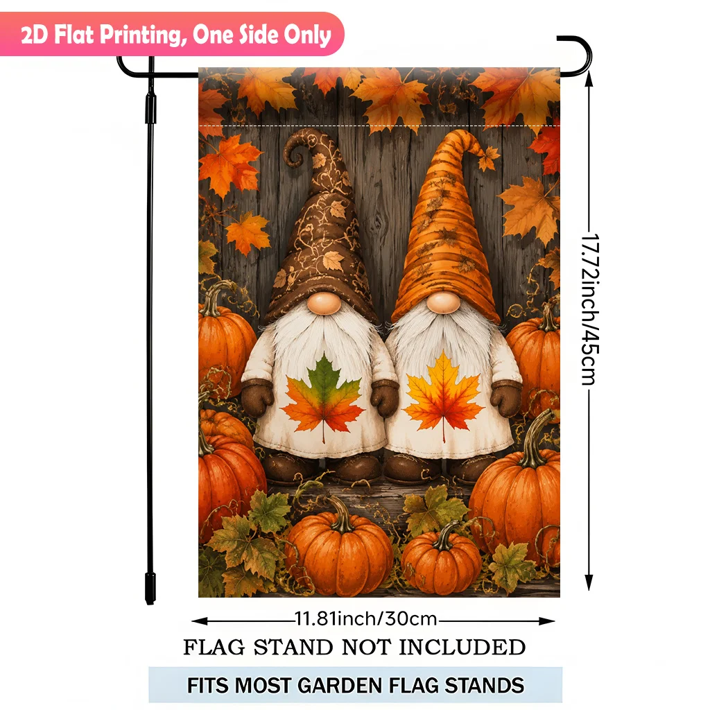 2D Flat Garden Flag 1 Piece, Autumn Pumpkin Leaf Dwarf Single-sided Polyester Garden Flag, Yard Outdoor Flag