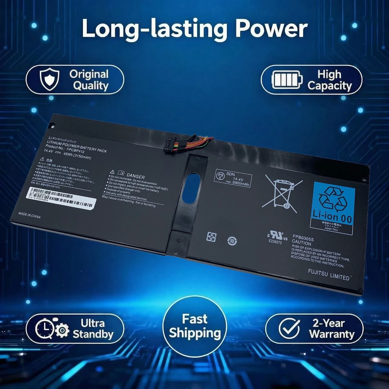 New Original FPCBP412 14.4V 45Wh FPB0305S Laptop Battery For Fujitsu LifeBook U904-0M75A1DE U9040MXPA1DE U9040MXPB1DE UH90/L