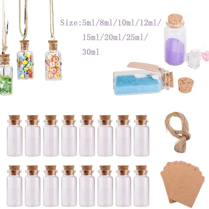 透明なミニガラス瓶,5ml-30ml, 100個,誕生日プレゼント用,空のウィッシュメッセージ,結婚披露宴の装飾