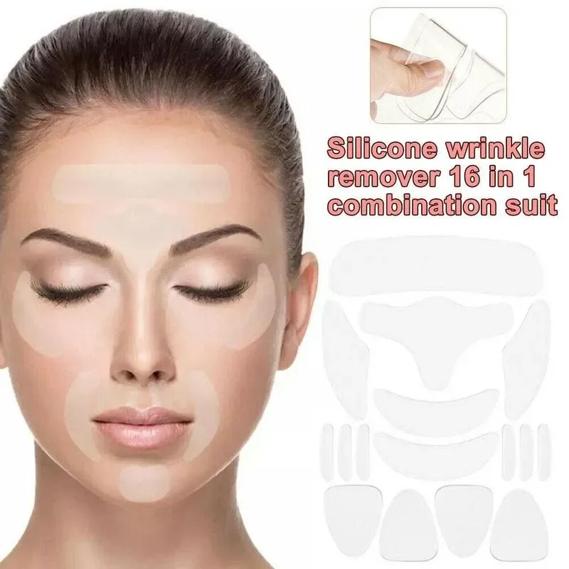 16 pz Riutilizzabili Toppe E Stemmi In Silicone Anti Rimpel Pad In Silicone Rimozione Delle Rughe Adesivo Viso Fronte Collo Occhio Adesivo Per La