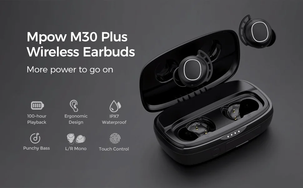 Mpow Q63 Bluetooth 5.3 Wireless Earbuds with Mic IPX7 Waterproof 200H Earphones with Hooks for Sports Running Workout Gym