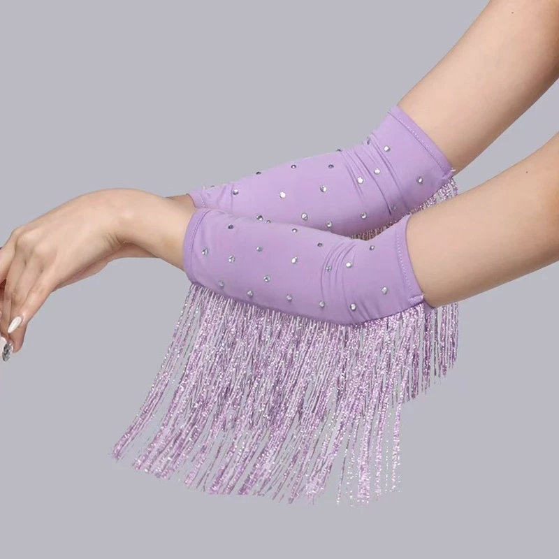 

Dance Elastic Sparkly Tassel Arm Sleeves Women Girls Stage Performances Party Shiny Long Gloves