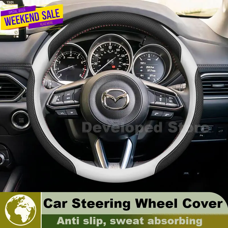 Leather Car Steering Wheel Cover For Mazda CX-60 CX 60 CX 90 2022-2026 Auto Steering Wheel Interior Mazda CX 60 Accessories