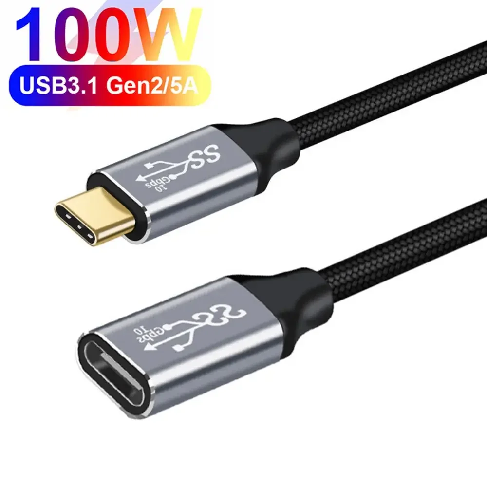 

100W Fast Charging Cable Male to Female Data Line 4K@60HZ Video Cord 10Gbps USB 3.1 Gen 2 Type C Extension Cable For Laptop