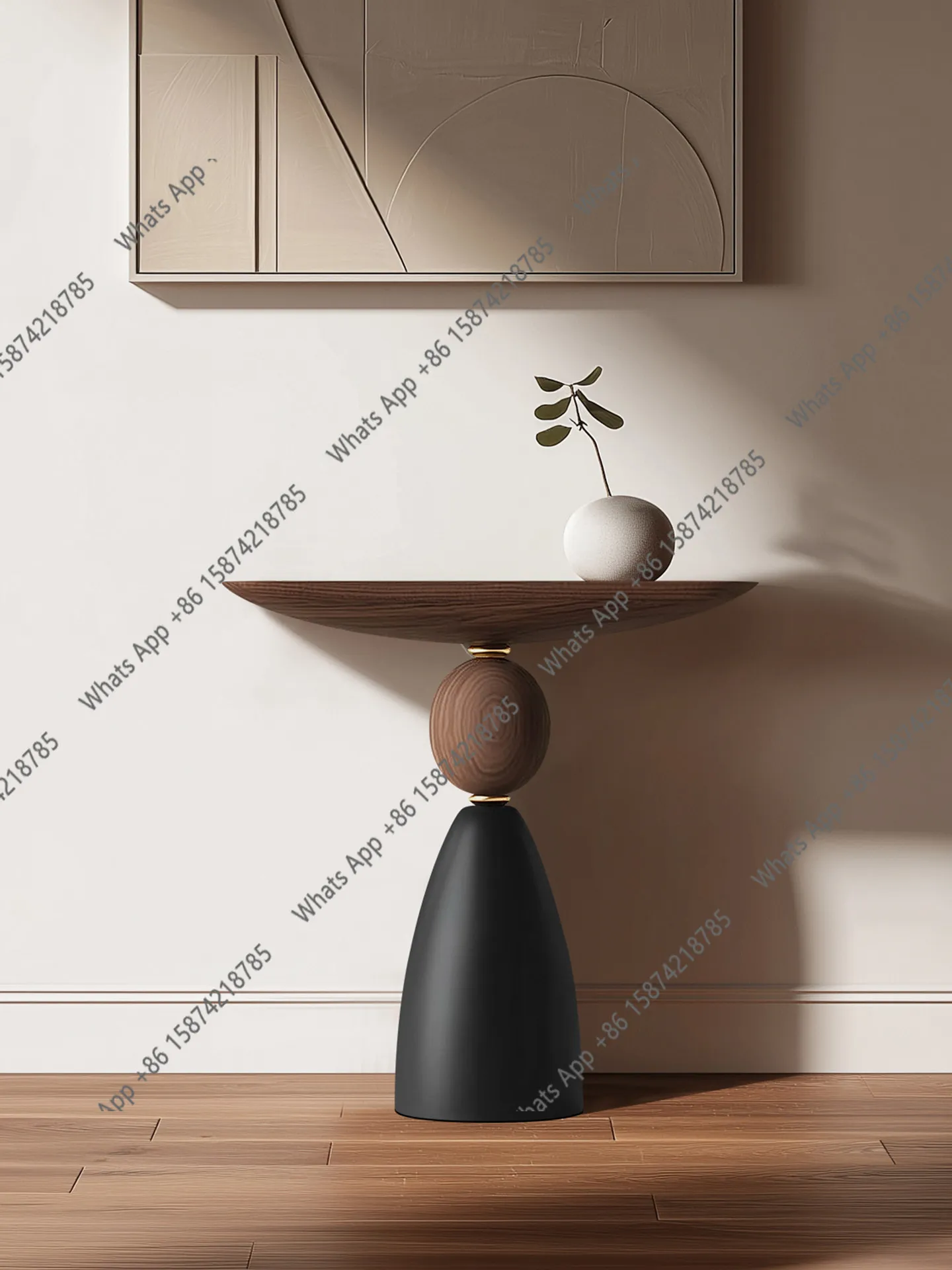 Italian minimalist semi-round desktop solid wood entrance table, high-end entrance entrance table