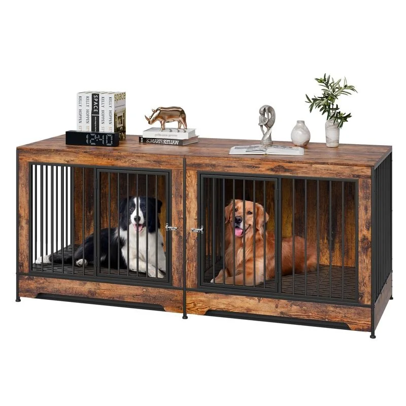 

75-inch Wooden Dog Crate with Divider and Removable Tray
