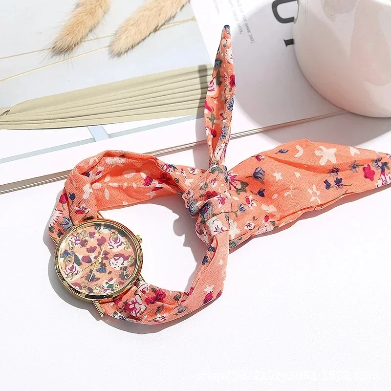 Fashion Ladies Flower Fabric Watch Dress Watch Fabric Clock Sweet Girl Hande Decoration Accessories for Women