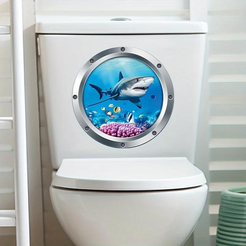 1pc 3d Sea World Shark lustige Toiletten aufkleber Badezimmer Toiletten deckel Rückenlehne Wand Vinyl Aufkleber selbst klebende wasserdichte Abziehbilder