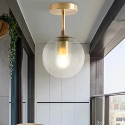 Nordic E27 Ceiling glass Lighting Minimalist Modern Round Glass Ball Ceiling Lamp Corridor Lamp Creative Living Room Lights