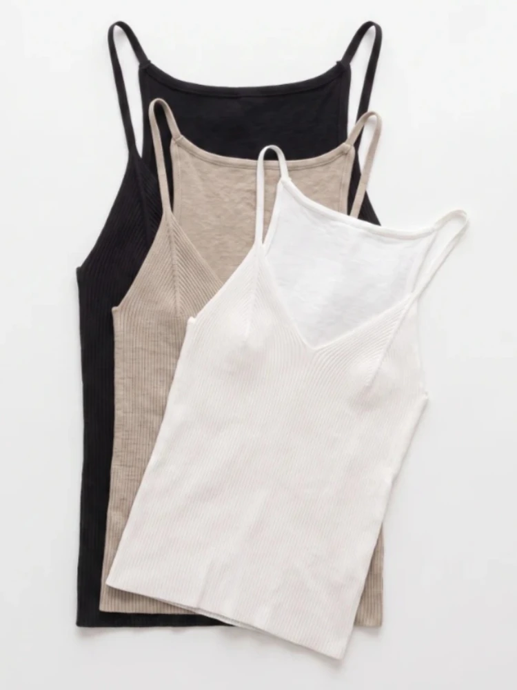 Fashion Versatile Base Layer Knit Women Tank Tops 2026 Summer Style Sleeveless Vest Solid Color Slim Fit V Neck Knitted Cami