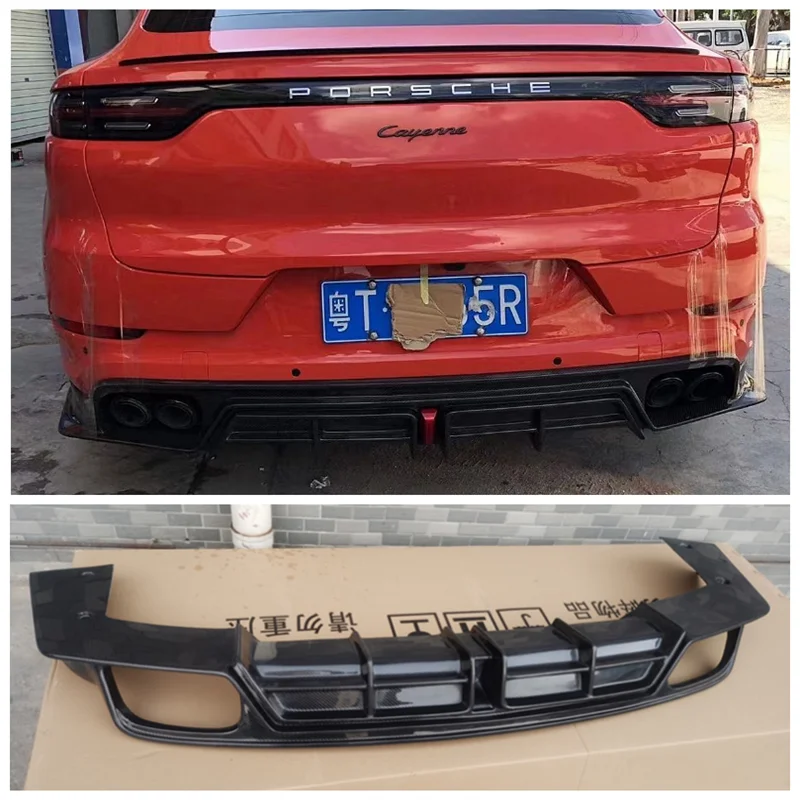 For Porsche Cayenne 2019-2023 High Quality Carbon Fiber Rear Trunk Bumper Diffuser Splitters Protector Cover