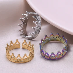 Stainless Steel Crown Ring For Women Men Irregular Adjustable Open Ring Minimalist Punk Fashion Jewelry Accessories Party Gifts