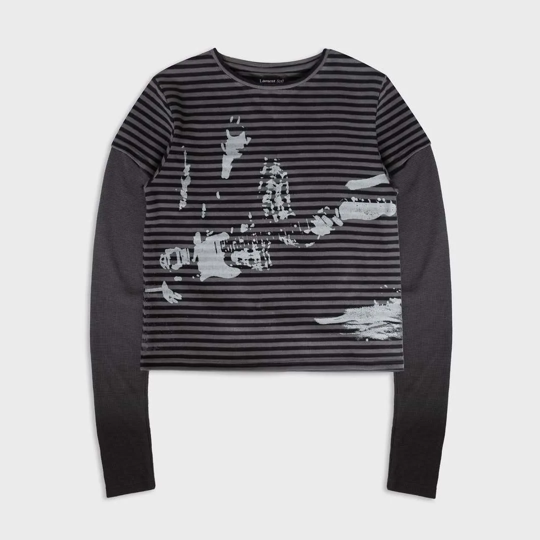 

Japanese Preppy Fashion Black Gray Striped Long Sleeve O Neck T Shirt Y2k Aesthetic All Match Casual Basic Tops Cute Print Tees