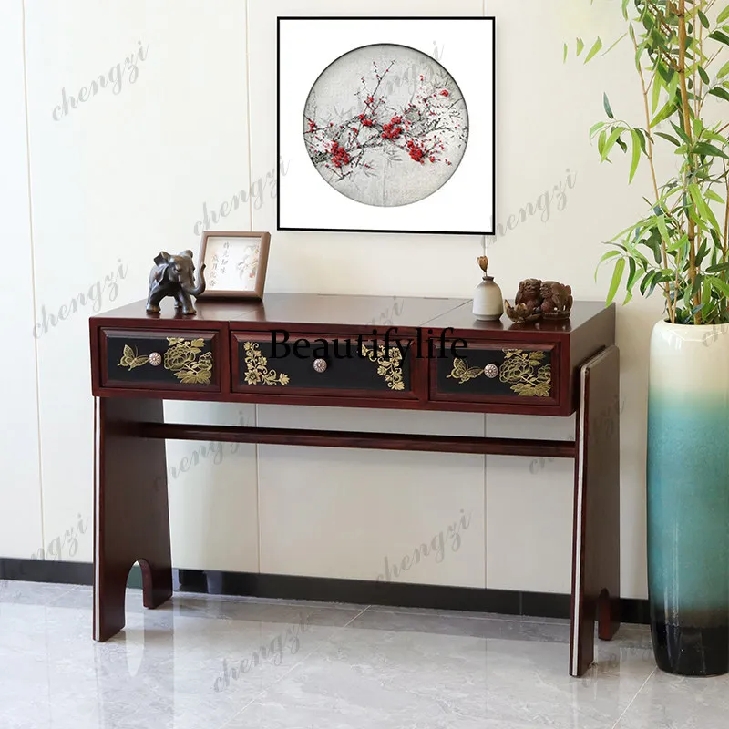 Butterfly dance Jinhe new Chinese light luxury solid wood gold-painted dresser bedroom hand-painted storage dressing table