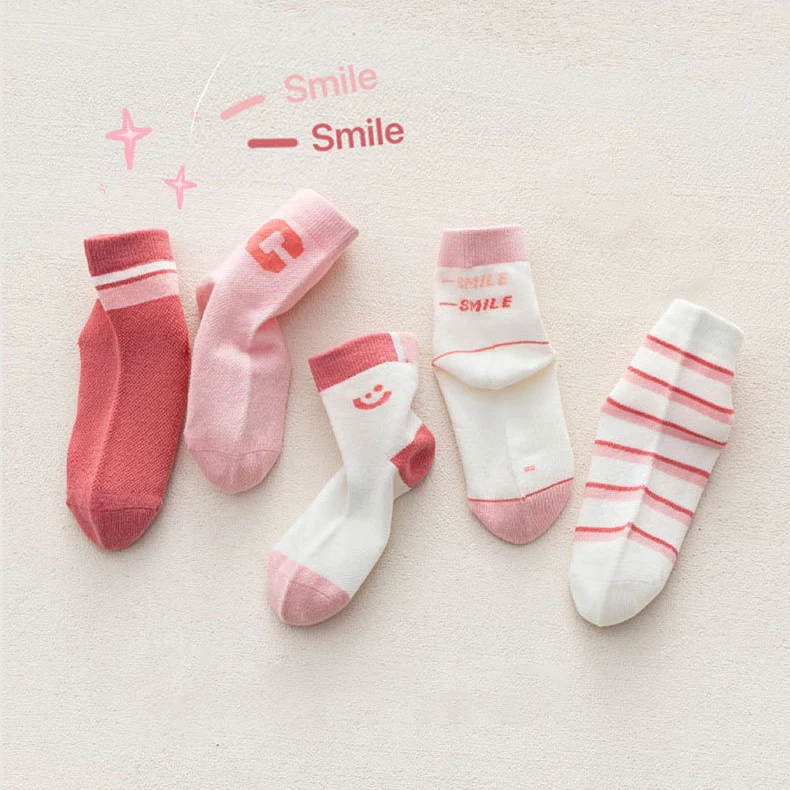 5pairs/set 2023 New Spring Summer Mesh Thin High Long Socks Korean Letter White Floor Casual Short Ankle Stockings for Children