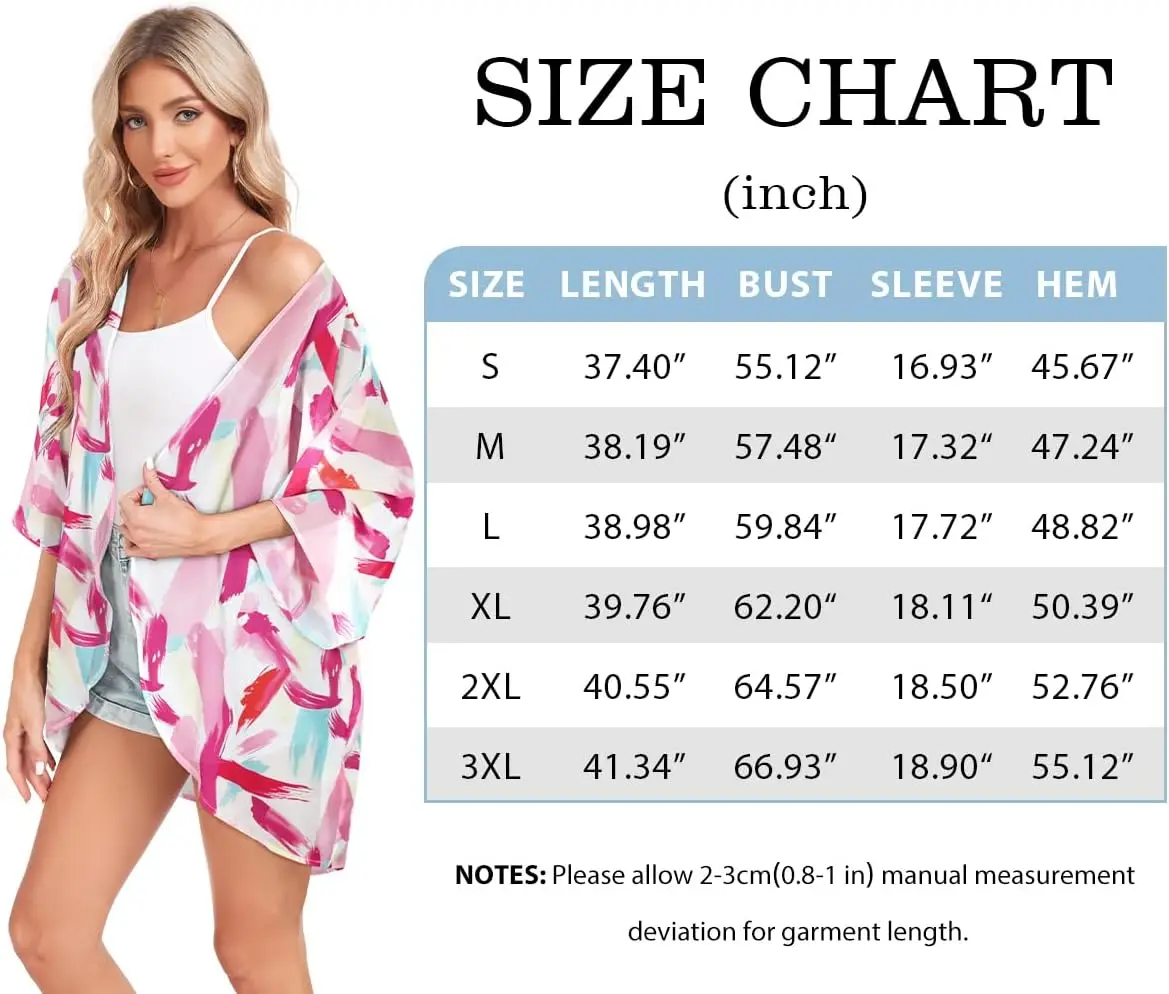 Women\'s Plus Size Floral Print Lightweight Chiffon Kimono Cardigan Short Sleeve Loose Beach Wear Cover Up Blouse Top Plus Size