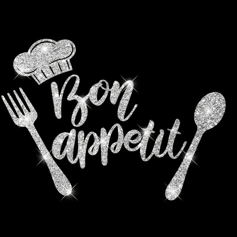 Shiny Fork, Spoon, and Chef Hat Wall Stickers - Vinyl Decals, Removable Decorative Stickers Suitable for Kitchens, Glass Windows