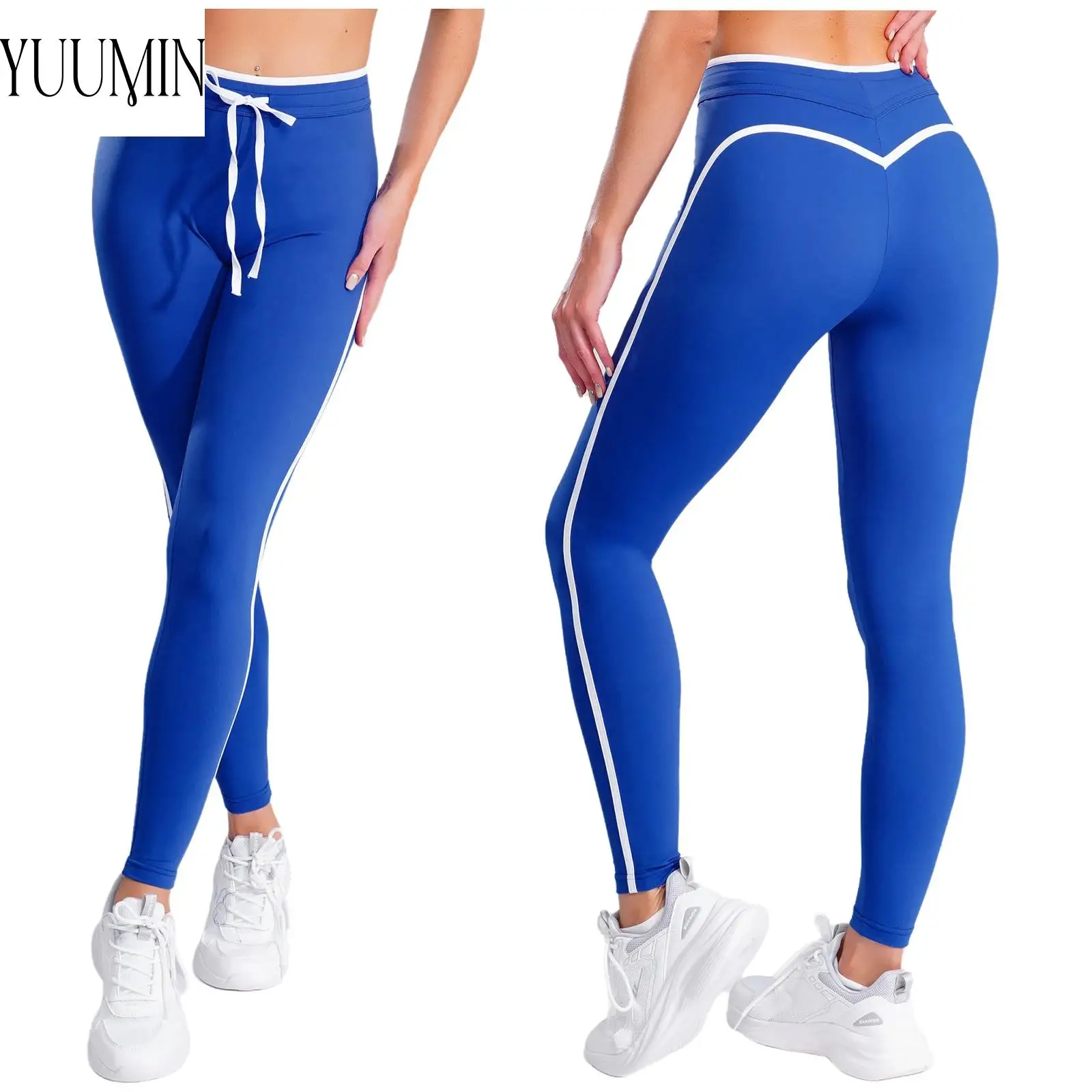 Womens Yoga Leggings Fitness Stretchy Pants Stripes Compression Tights Soft Long Pants for Gymnastics Cycling Jogging Daily Wear