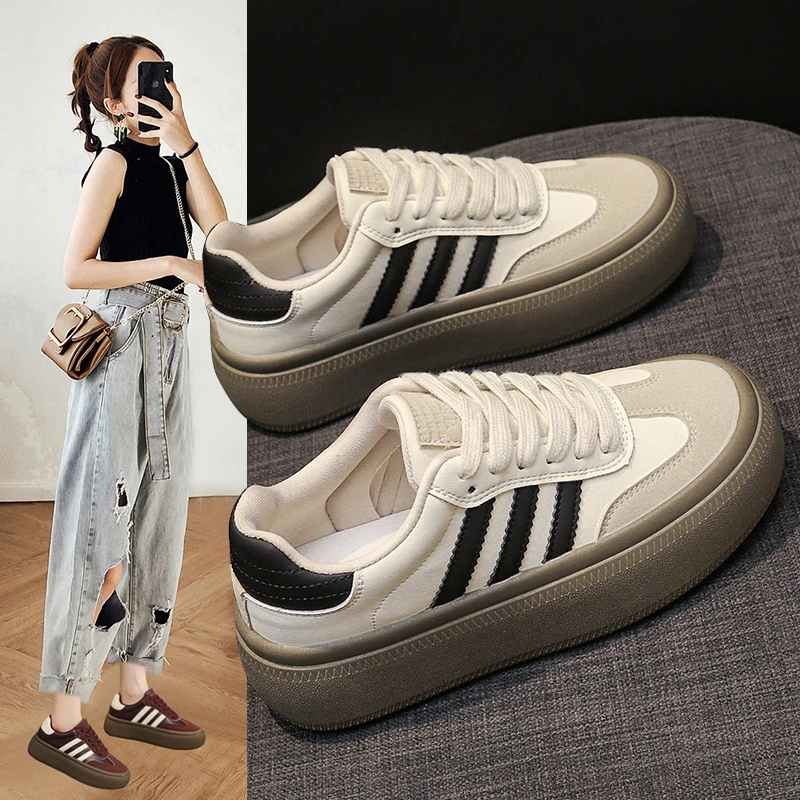 2024 New Design Spring New Thick Bottom White Women\'s Retro Korean Outdoor Sports Casual Women\'s Sports Shoes