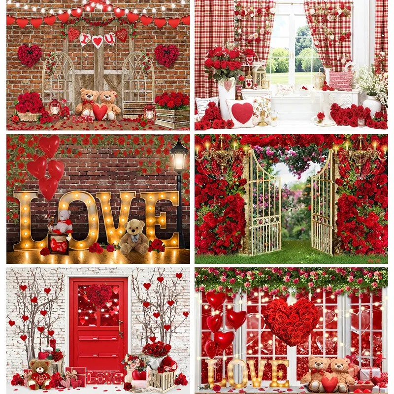 

Mother's Day Background Curtain Red Rose Valentine's Day Love Wedding Bride Pre Wedding Party Photography Backdrops Props VV-54