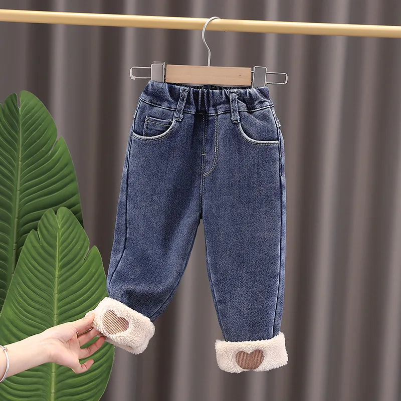 Girls Denim Pants Winter 2023 Children Thick Velvet Jeans Clothing For Baby Girl Warm Trousers Kids Leggings Toddler 1 To 6 Year