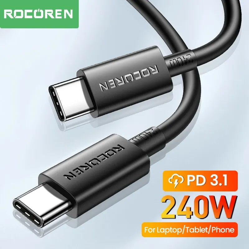 Rocoren 240W Type C Cable Power Wire PD3.1 for MacBook Samsung S22 Xiaomi USB C to USB C PD Cable 5A Fast Charging Type C Cable