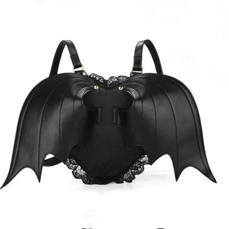 

2025 Spring New Black Angel Devil Bat Shoulder Bag Ladies Personalized Love Lace Lace Backpack Female Small Bags