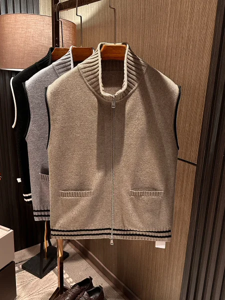 

Итальянский мужской вязаный жилет премиум-класса из смесовой шерсти с воротником-стойкой для осени и зимы, модный молодежный деловой стиль