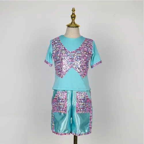 

Детский современный танец, новая пышная юбка, костюм для выступлений, танцевальный костюм с блестками для девочек, юбка принцессы, танцевальный костюм