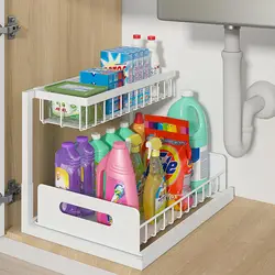 Under Sink Organizers and Storage,with Sliding Drawer 2 Tier Multi-purpose Bathroom Shelf Organizer for Kitchen Bathroom Storage