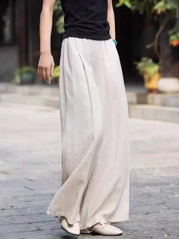 กางเกงขายาวผ้าลินินทรงหลวมสำหรับผู้หญิง ใส่สบายในฤดูร้อน ทรงกระโปรงยาวแบบหลวม ไซส์ใหญ่ ใส่สบายๆ สไตล์ลำลอง ยามาน กางเกงขายาวทันสมัย