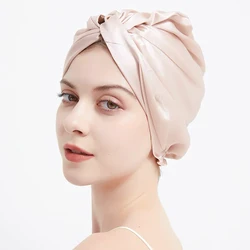 100% Pure Mulberry Silk Bonnet Sleeping Cap for Women Night Sleeping Hats Adjustable Twisted Hair Bands Headwrap 19 Momme