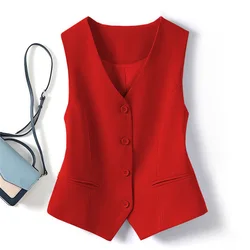New Elegant Waistcoat V Neck Single Breasted Formal Business Waistcoat Vest Woman's Fashion Vest Red Vintage Waistcoat