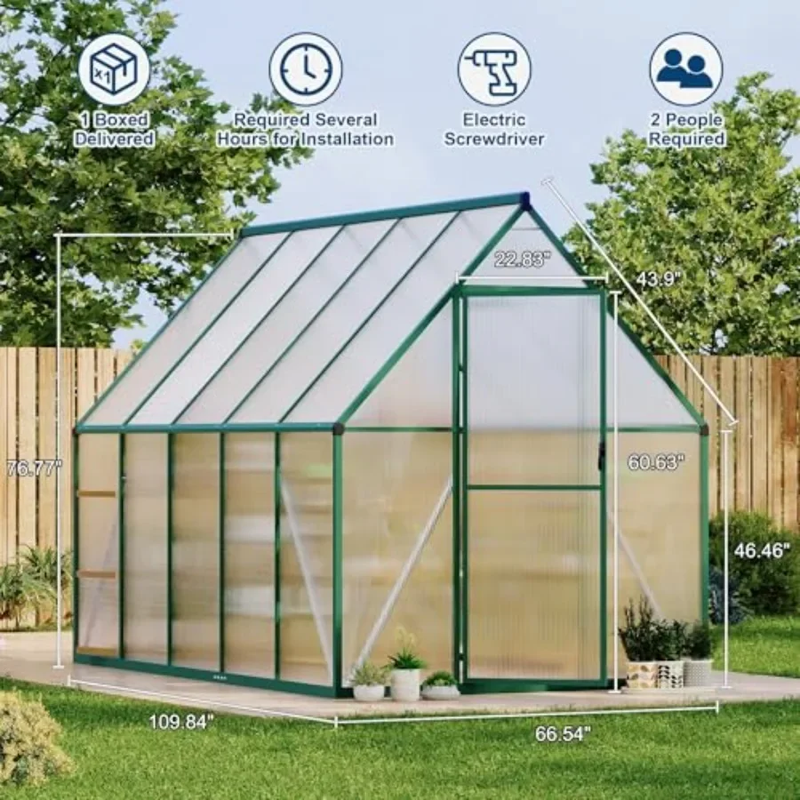 Outdoor polycarbonate house kit for all-season use, durable aluminum frame, gray color, weather-resistant with adjustable roof