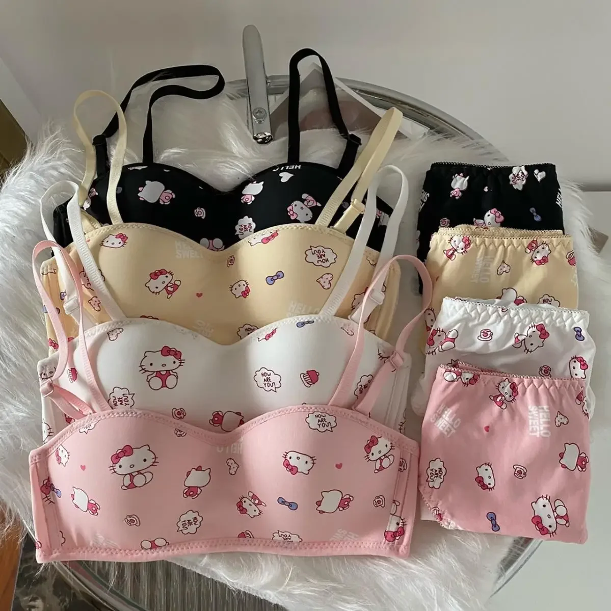 

Sanrio Kawaii Hello Kitty Women Anti-slip Underwear Anime Cartoon Fashionable Exquisite Soft Skin Friendly Comfortable Bra Sets